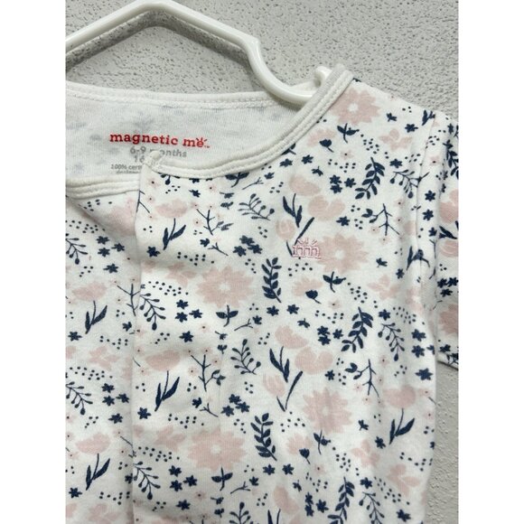 Magnetic Me Magnetic Footie Pajama Sleeper Size 6-9 Months Floral Organic Cotton - Picture 3 of 4